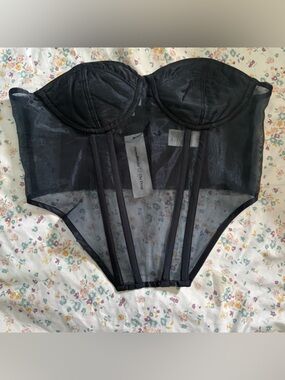 Sheer Navy Bustier Corset Top with Zipper